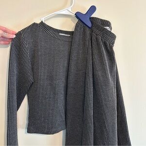 Dark Green/Black Stripped Ribbed Knit Sweater + Pants Set